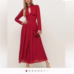 Reformation Burgundy Long Sleeve Dress